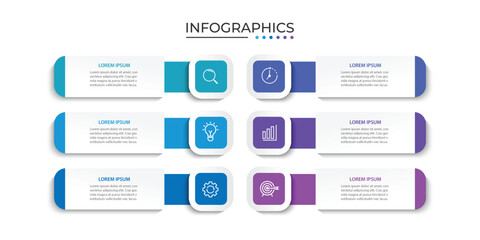 Vector Infographic label design template with icons and 6 options or steps.