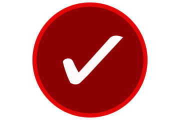 White right tick check mark icon on red round circle over transparent background. flat style tick icon for web site design, logo, app, UI design