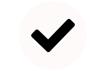 black right tick check mark on white circle background over transparent png file  flat style. tick...
