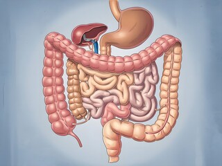 Illustration of the digestive organs in humans 