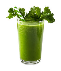 Glass of fresh green smoothie on a transparent background. isolated background.