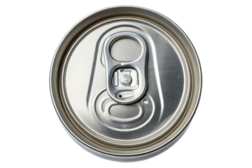 Close-up of a metallic beverage can top isolated with transparent background