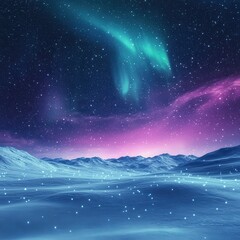 Fototapeta premium Breathtaking aurora borealis illuminates snowy landscape at night