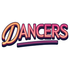 Naklejka premium Stylish Neon Dancers Retro Design Graphic Pink Orange Gradient Text art font club show glow word 