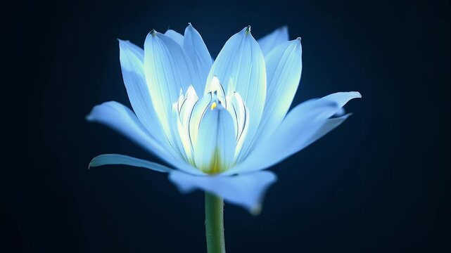 single glowing flower bud opens in slow motion on a black background