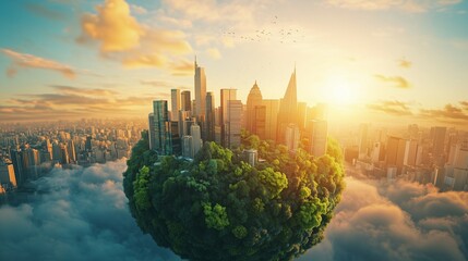 Fototapeta premium Cityscape Rising on a Floating Forest Sphere