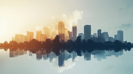Fototapeta premium Reflective Skyline at Sunrise