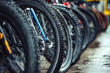 Fototapeta premium Close up bike tire. Sports shop