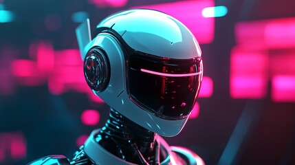A 3D-rendered abstract background illustration featuring a futuristic bot design.