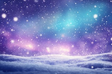 Naklejka premium Beautiful winter landscape with colorful aurora and falling snowflakes