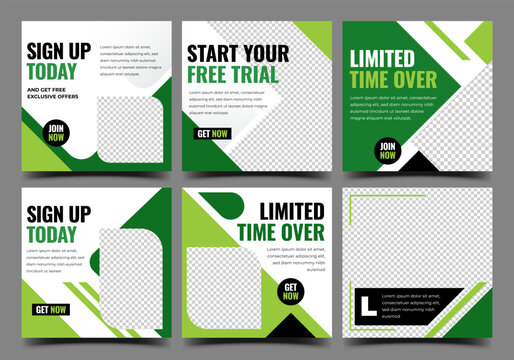 Set of modern social media post templates. Square banner with geometric shapes and place for text and images.