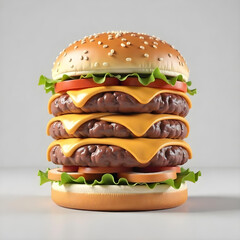 Delicious burger with many ingredients isolated on white background