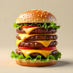 Delicious burger with many ingredients isolated on white background