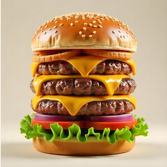 Delicious burger with many ingredients isolated on white background