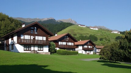 Alpine Houses on a Green Hillside