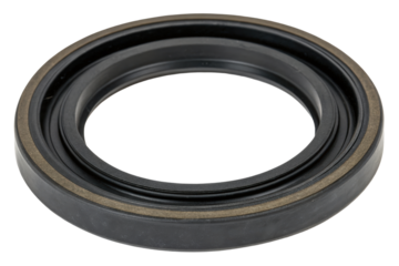 Close-up of a circular black oil seal isolated with transparent background