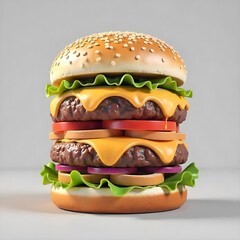 Delicious burger with many ingredients isolated on white background