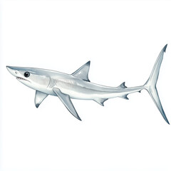 Fototapeta premium Illustration of the Big-eye Tresher shark, soft watercolor tones, white background, detailed illustration, cartoonish.