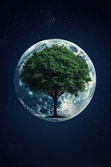Obraz premium Surreal Tree on Full Moon: Nature's Harmony in Cosmic Nightscape Imagery