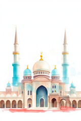 Obraz premium AI generative. 3d render of mosque illustration for element and background of islamic celebration greetings. Watercolor style. 122