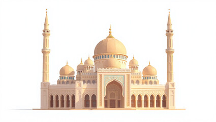 AI generative. 3d render of mosque illustration for element  and background of islamic celebration greetings. White background. Contemporary style. 132