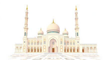 AI generative. 3d render of mosque illustration for element  and background of islamic celebration greetings. White background. Contemporary style. 131
