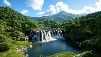 Lush Waterfall in Tropical Paradise