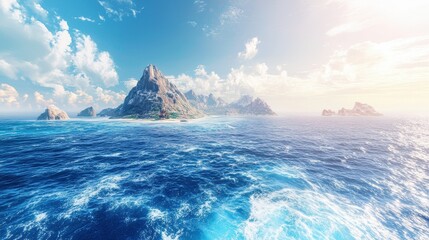Tranquil Island Scene with Majestic Mountains and Azure Waters
