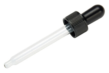 Glass dropper with a black rubber bulb for liquids isolated with transparent background