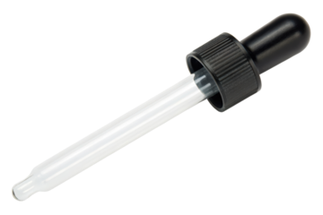 Glass dropper with a black rubber bulb for liquids isolated with transparent background