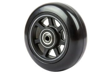 Black caster wheel with durable bearings for smooth movement isolated with transparent background