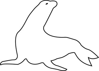 Obraz premium Sealion animal mascot silhouettes icon . Sea lion black vector line isolated on transparent background, clipart image painting design art Graphic drawing minimalist contour.