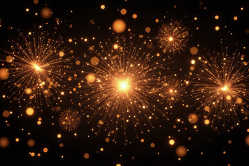 Obraz premium fireworks exploding against black background in gold orange yellow shades