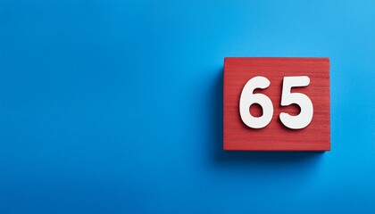 Banner number 65 on blue background, copy space. Generated image