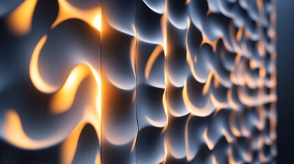 A statement wall made of 3D printed tiles, featuring a dynamic texture and backlighting