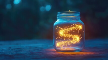 Captivating glow of sparkling fireflies in a jar nature scene nighttime magic enchanted atmosphere