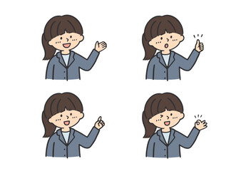 スーツの若い女性　ポーズセット