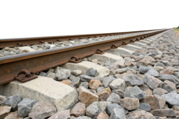 View of railway tracks and ballast isolated with transparent background