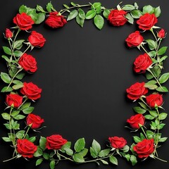 A beautiful wreath of red roses on a dark background.