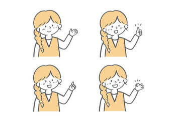 2色若い女性　ポーズセット（黄色）