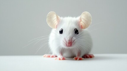 Close-up of a cute white mouse indoor studio photography minimalistic eye-level perspective animal behavior