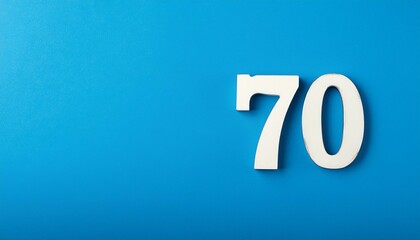 Banner number 70 on blue background, copy space. Generated image