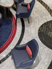 Opulent Art Deco interior architecture inside lobby, atrium or foyer on modern ocean liner style...