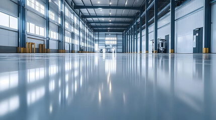 Seamless epoxy resin floor with a glossy finish, strong and smooth surface, durable and protective, perfect for decorative industrial applications