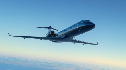 Obraz premium Illustration of a Detailed Passenger Airplane Flying Overhead with a Light Blue Sky Background, Airplane Soaring Through a Clear Light Blue Sky, Airplane photo Against a Clean Light Blue Gradient Sky