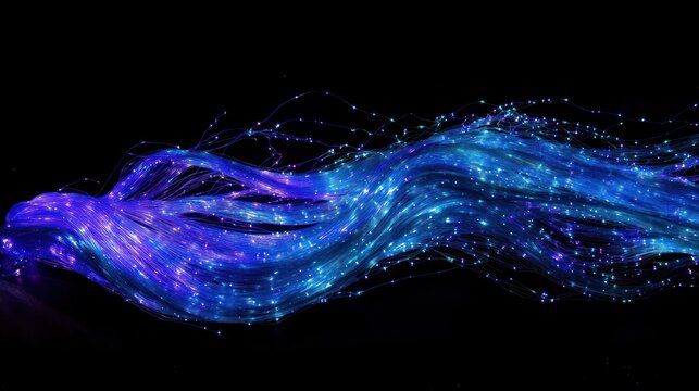 Abstract Fiber Optics Light Stream: A Symphony of Blue and Purple