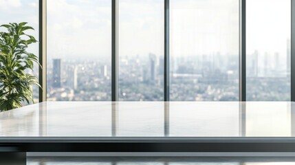 Naklejka premium Modern Office Desk with Panoramic City View