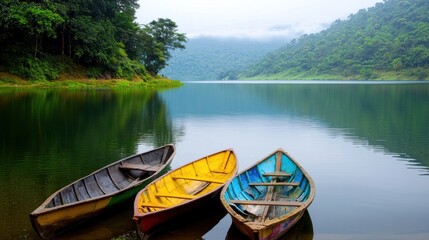 Colorful Boats on a Calm Lake