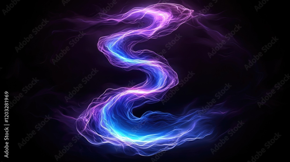 Poster dynamic flowing light patterns abstract digital art vibrant color palette dark background conceptual