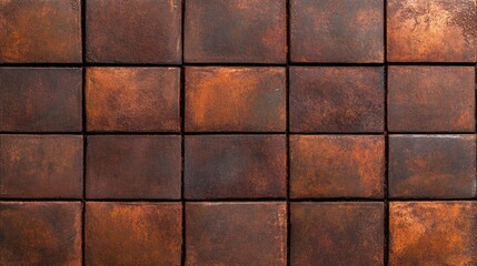 Naklejka premium Industrial metal tile display creative space textured artwork warm environment top-down view rustic aesthetic